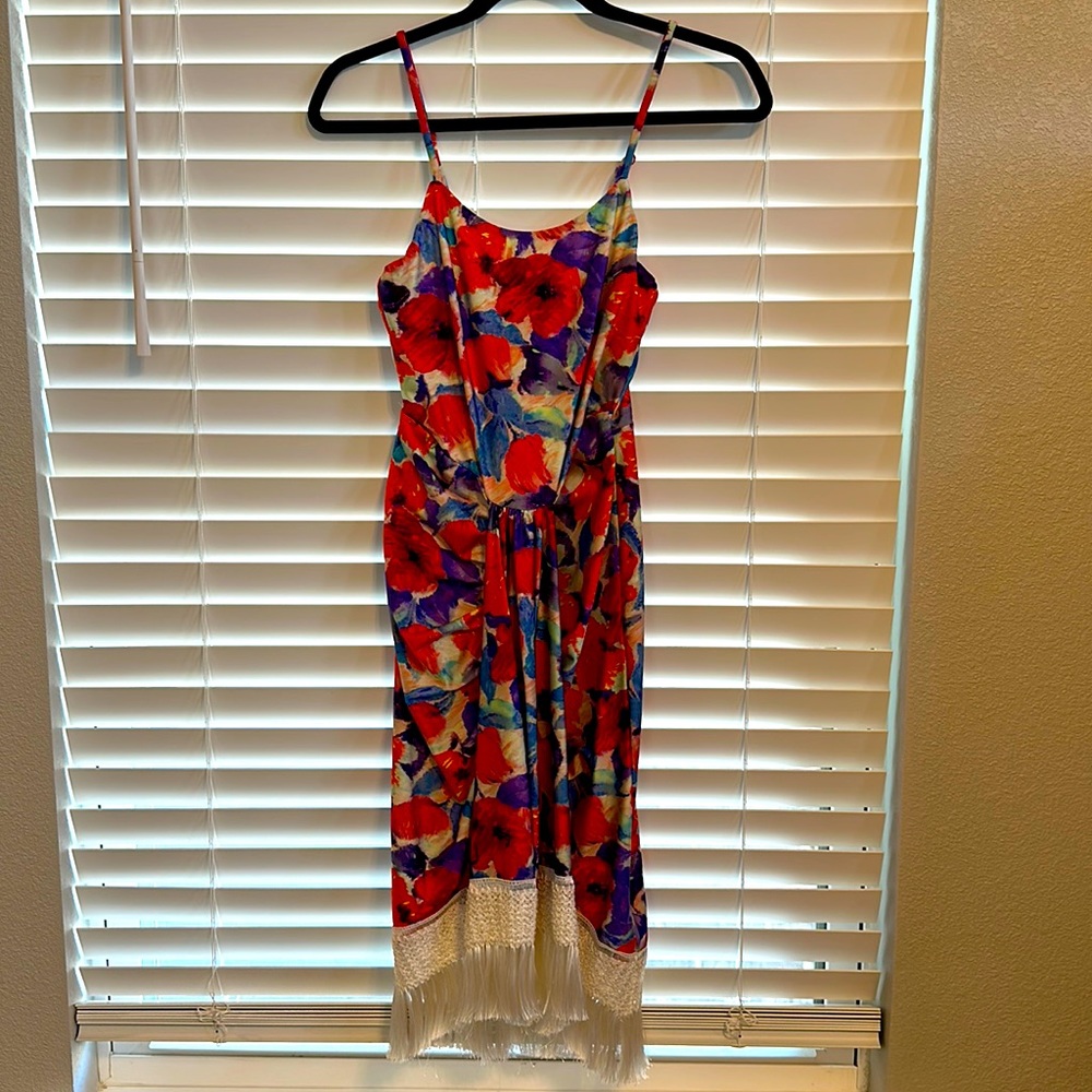 Parker floral dress with white fringe- Sz M- Worn once